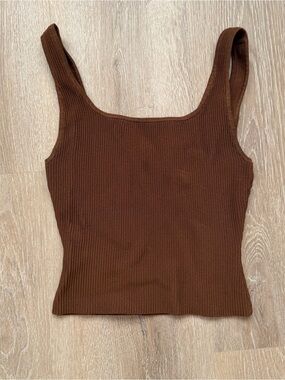 Babaton Sculpt Square-Neck Tank Top - Chocolate Brown